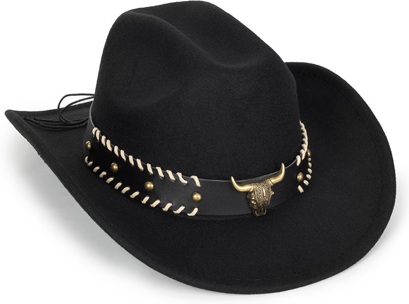 Vikodah Vintage Western Cowboy Hat for Men Women - Wide Brim Cowgirl Fedora Hats with Braided Rope Band M - Image 5